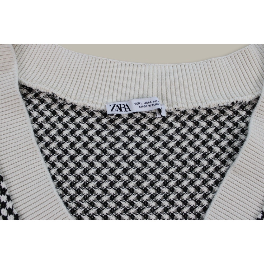 Zara Retro Preppy Dark Academia Knit Sweater Vest L Black White Micro Pattern - Picture 2 of 3
